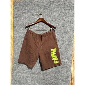 HUF Sweat Shorts Mens Large Brown Fleece Elastic Waist Logo Lounge Casual Skate
